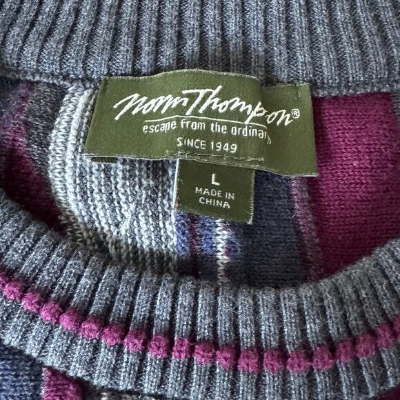 Vintage Norm Thompson Striped Grandpa Sweater Mens Size Large Purple Textured - Picture 3 of 12